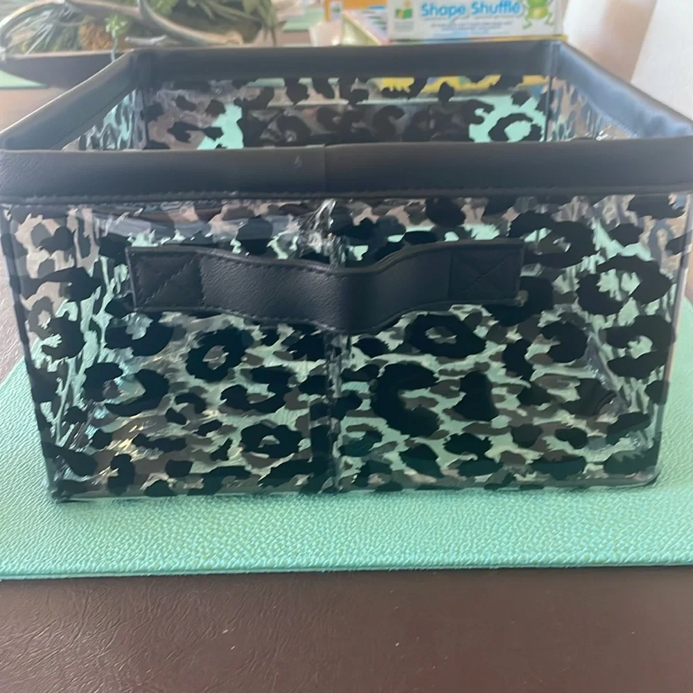 Clear with black animal print cosmetics tote